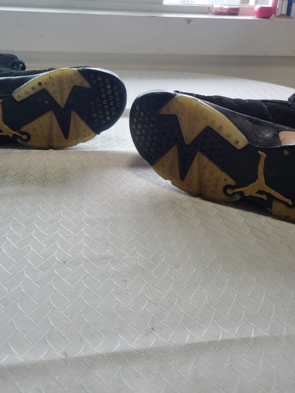 Air Jordan Black Suede Retro Sneakers with Gold Jumpman - Picture 4 of 13